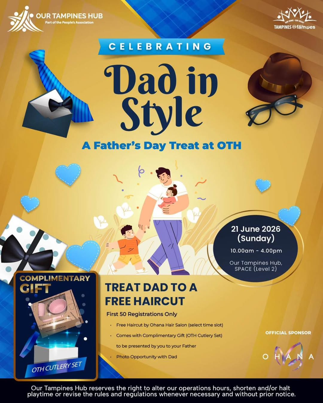 Fathers Day celebration at Our Tampines Hub with free haircut by Ohana Hair Salon, free photo and special gift on 21 June 2026