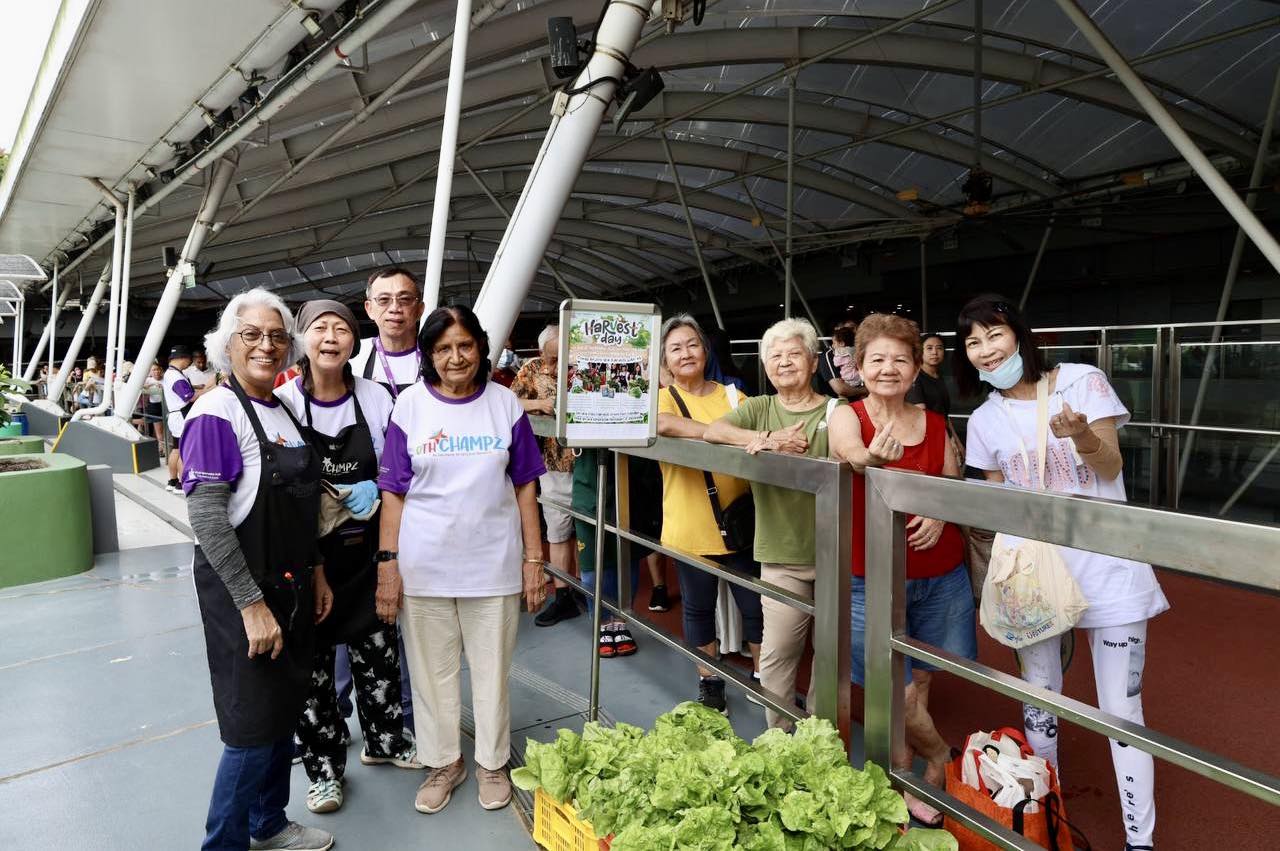 Participants engaging in a microgreens workshop, observing small plants.