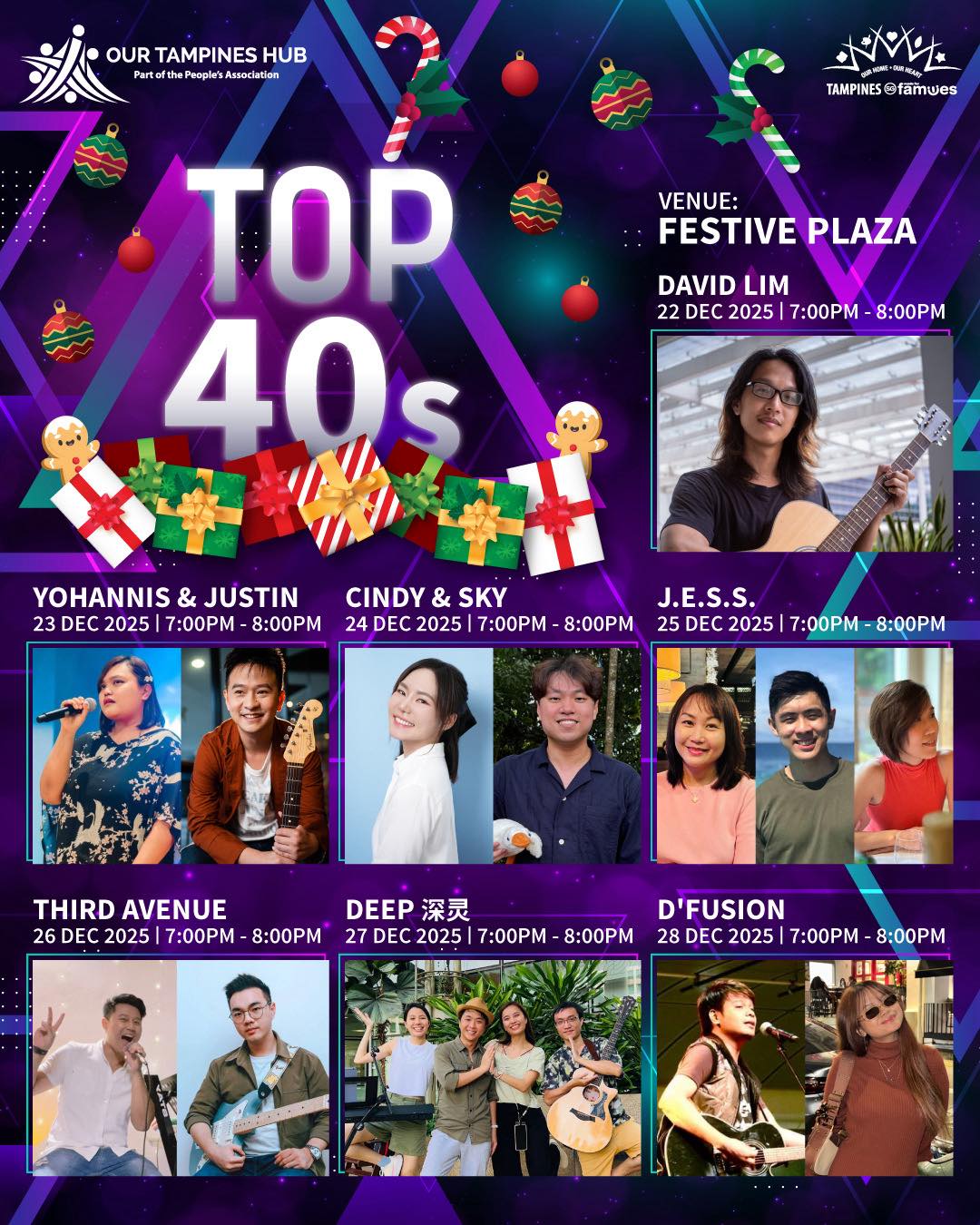 Talented local artistes performing live music at Our Tampines Hub's Festive Plaza