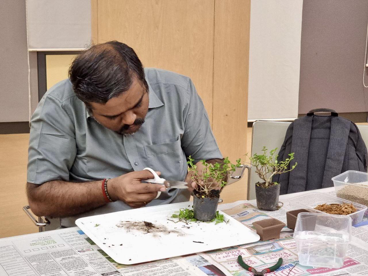 Instructor guiding Mame Bonsai enthusiasts