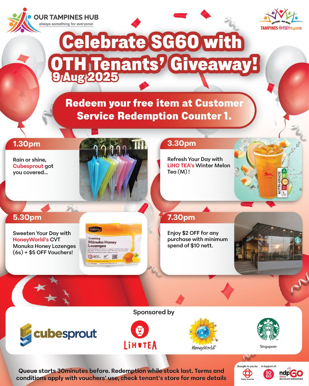 Excited crowd gathering for a giveaway event, celebrating Singapore's 60th birthday