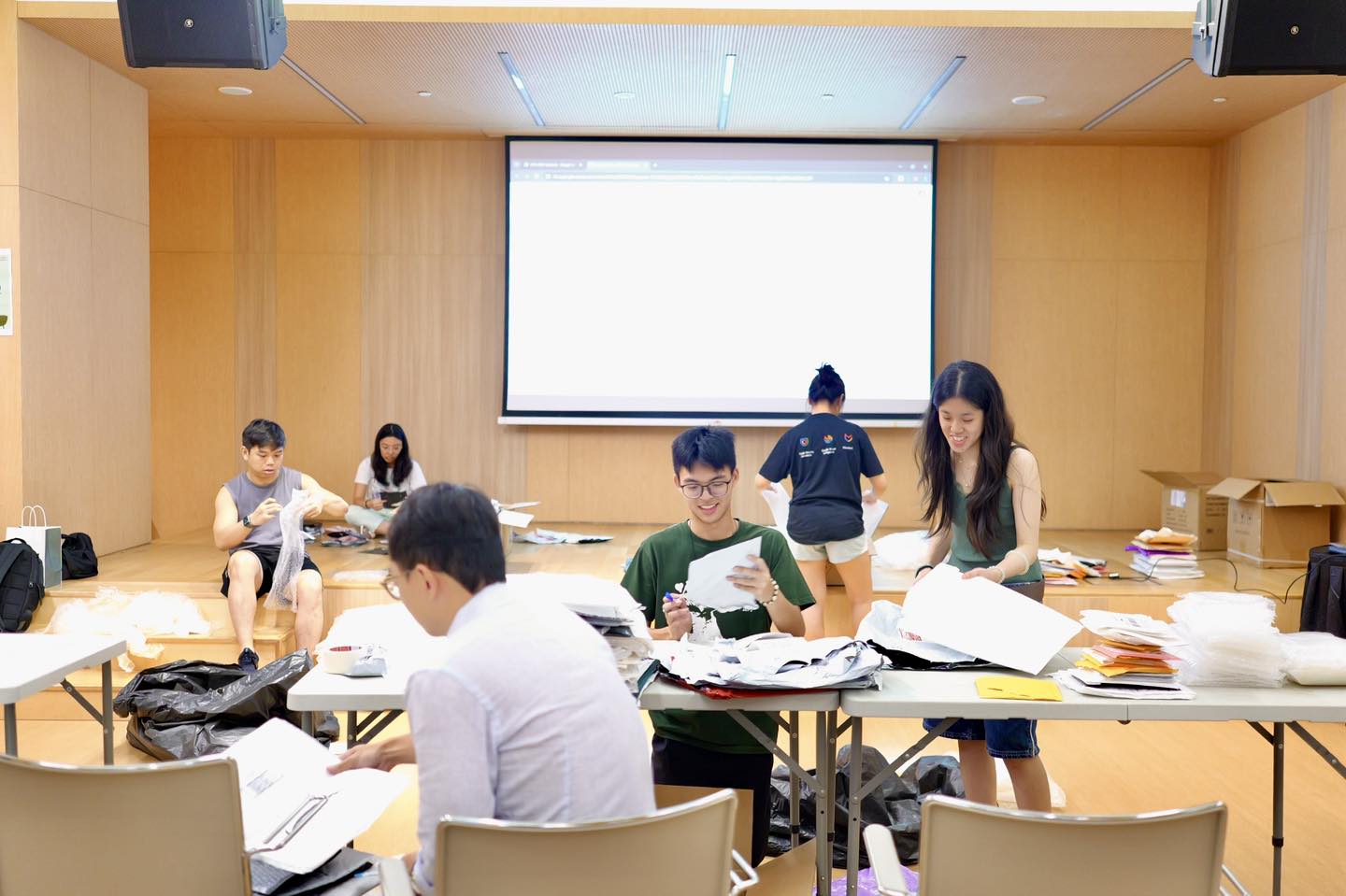 A collection of sorted packaging materials ready for reuse.