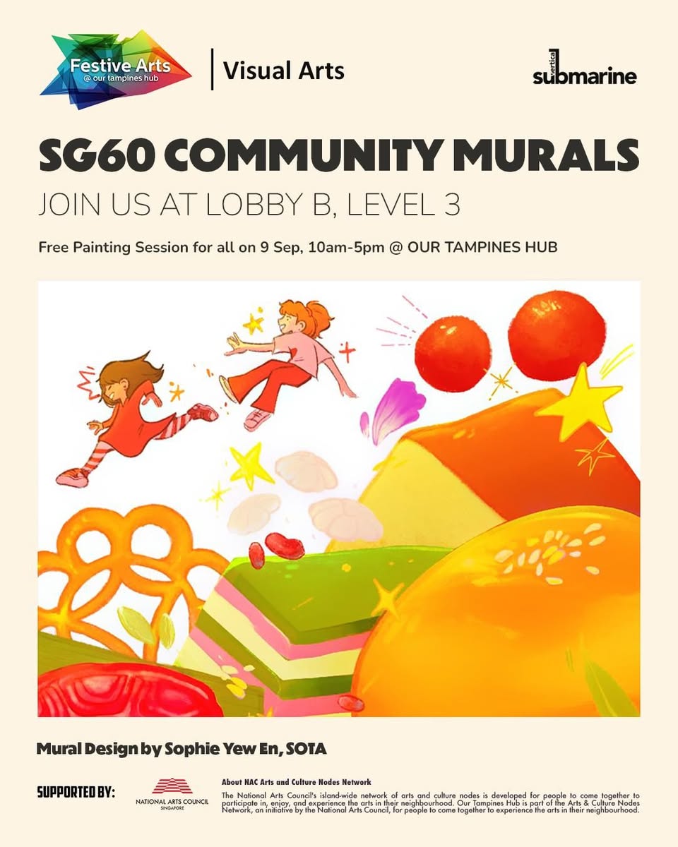 Artists and community members painting together at Our Tampines Hub