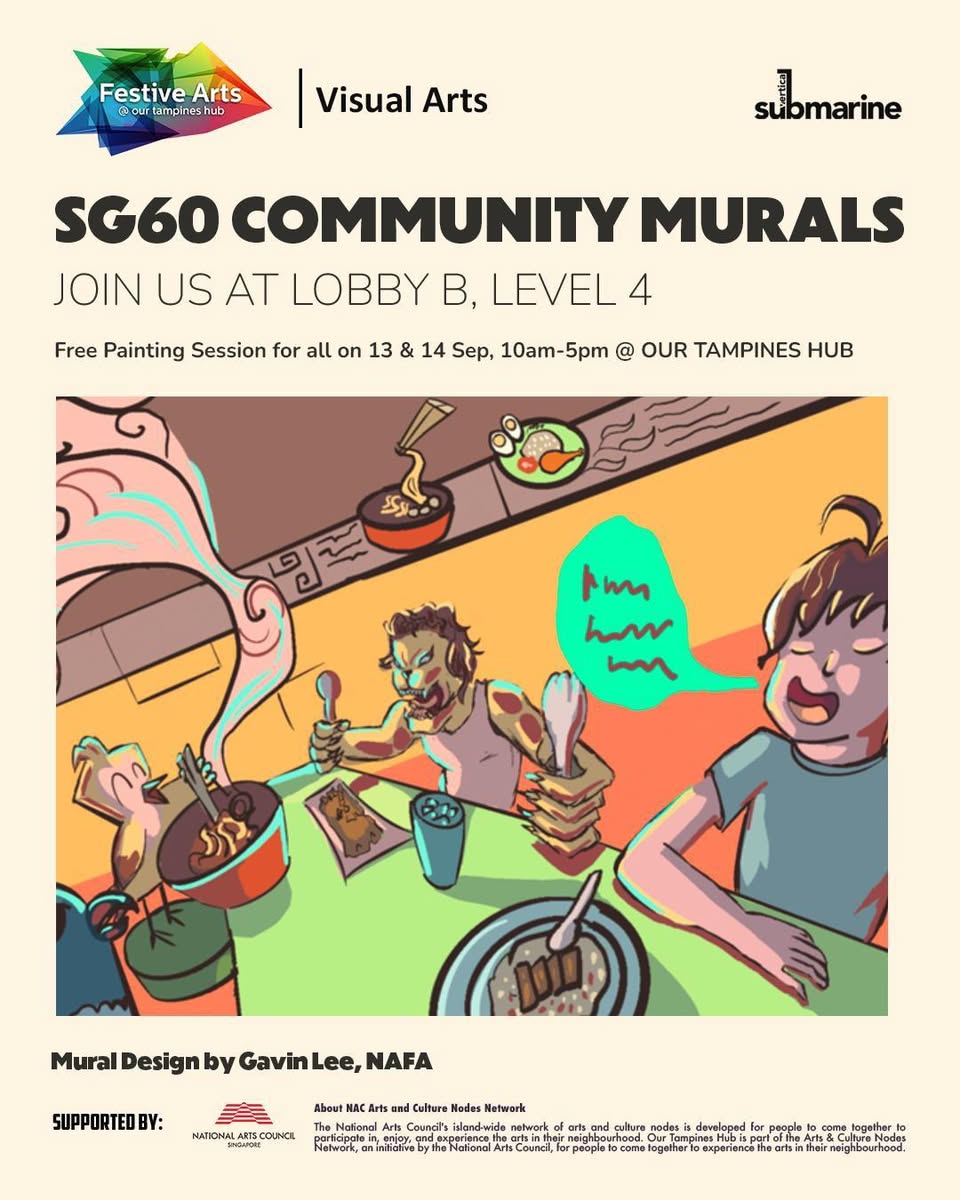 People of all ages painting together on a large mural