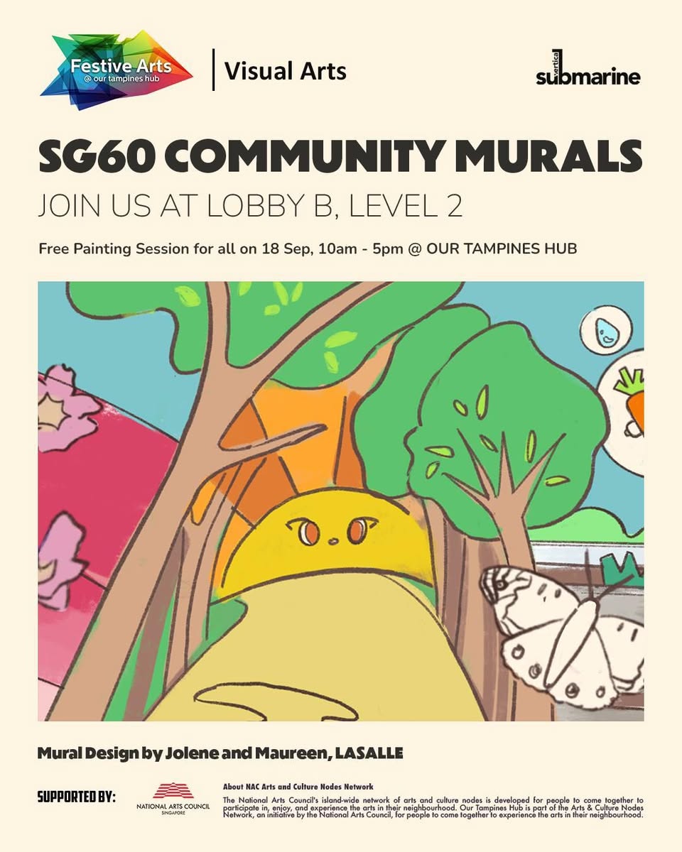 Vibrant community mural being painted at Our Tampines Hub