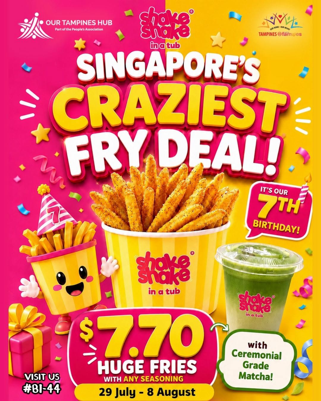 Shake Shake in a Tub 7th Birthday: $7.70 Huge Fries at Our Tampines Hub