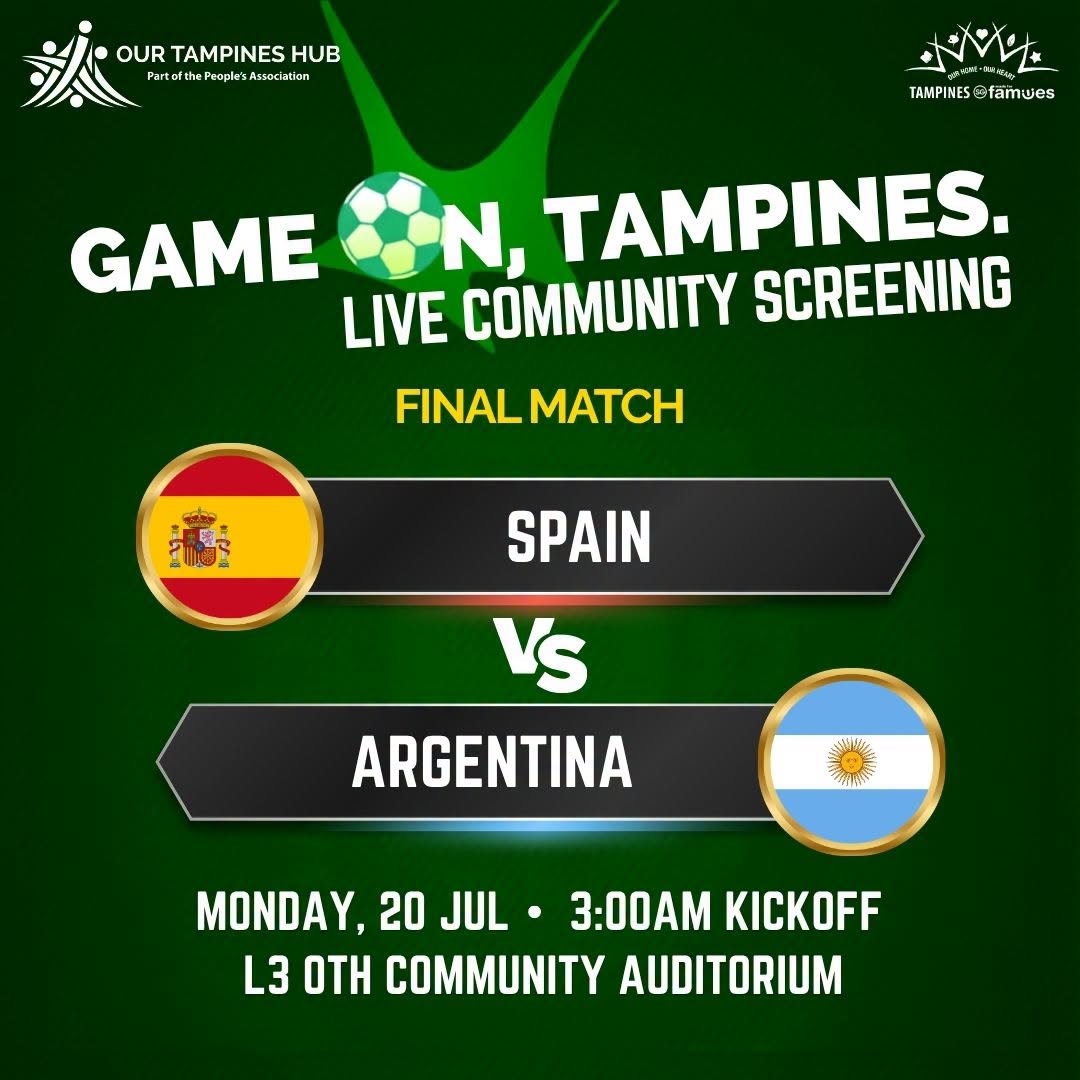 Watch Spain vs Argentina Final Live at Our Tampines Hub Community Auditorium