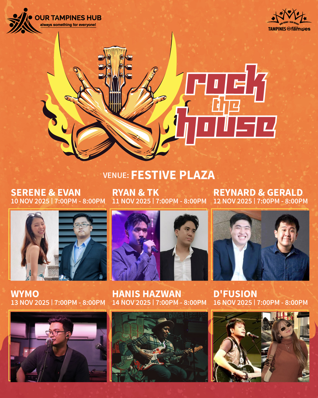 A lively band performing on stage at Festive Plaza, Our Tampines Hub