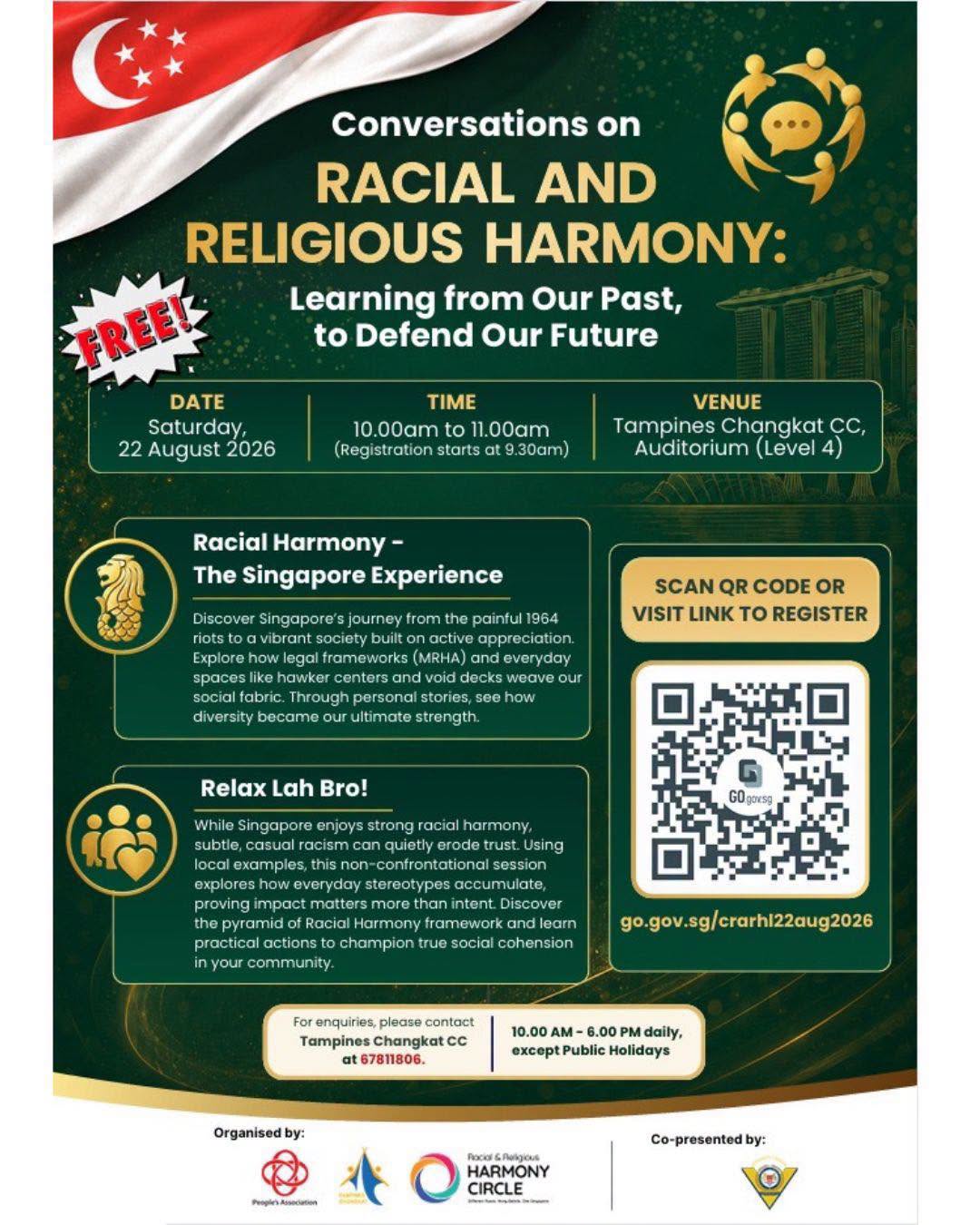 Free Conversations on Racial and Religious Harmony, 22 August 2026