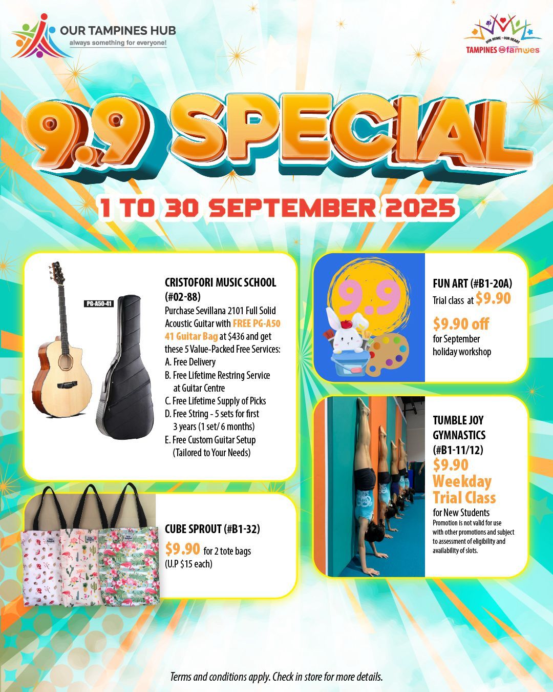 Shoppers enjoying vibrant atmosphere and special offers at Our Tampines Hub.