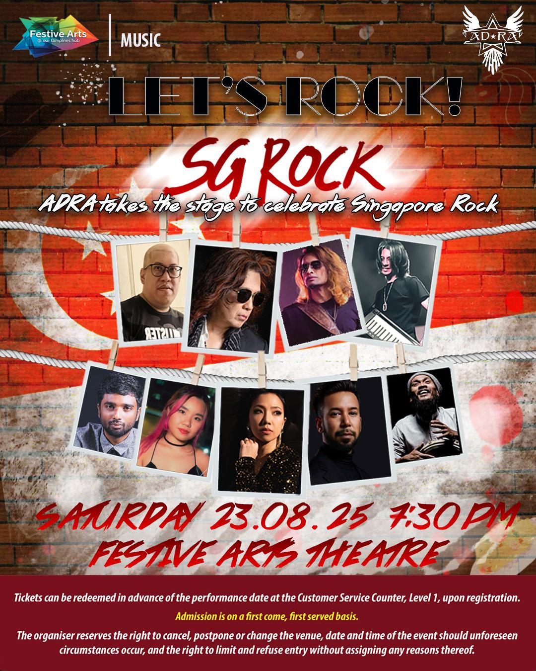 A vibrant concert image, possibly featuring musicians on stage with dynamic lighting, representing the energy of SG ROCK.