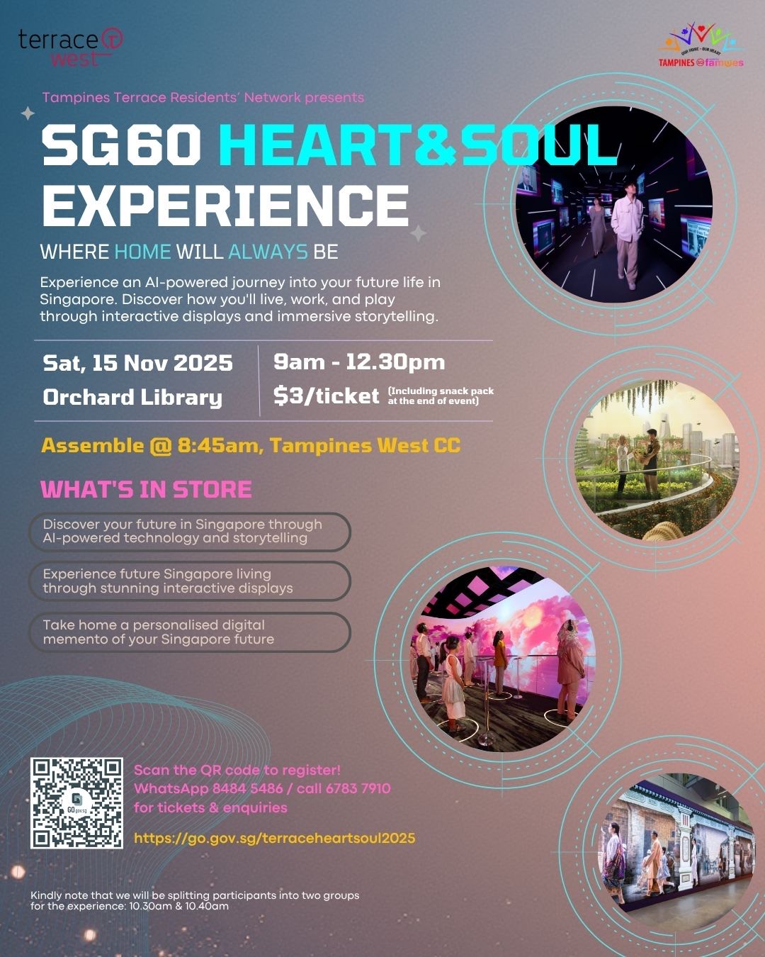 A futuristic Singapore cityscape with glowing digital elements, representing the SG60 Heart&Soul experience.
