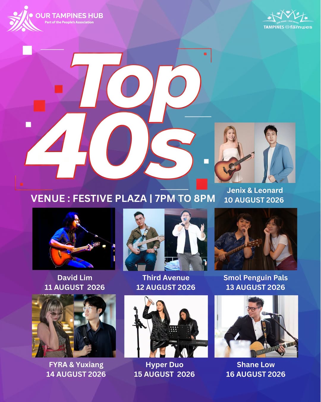 Top 40s Live Music at Our Tampines Hub Festive Plaza, August 10-16