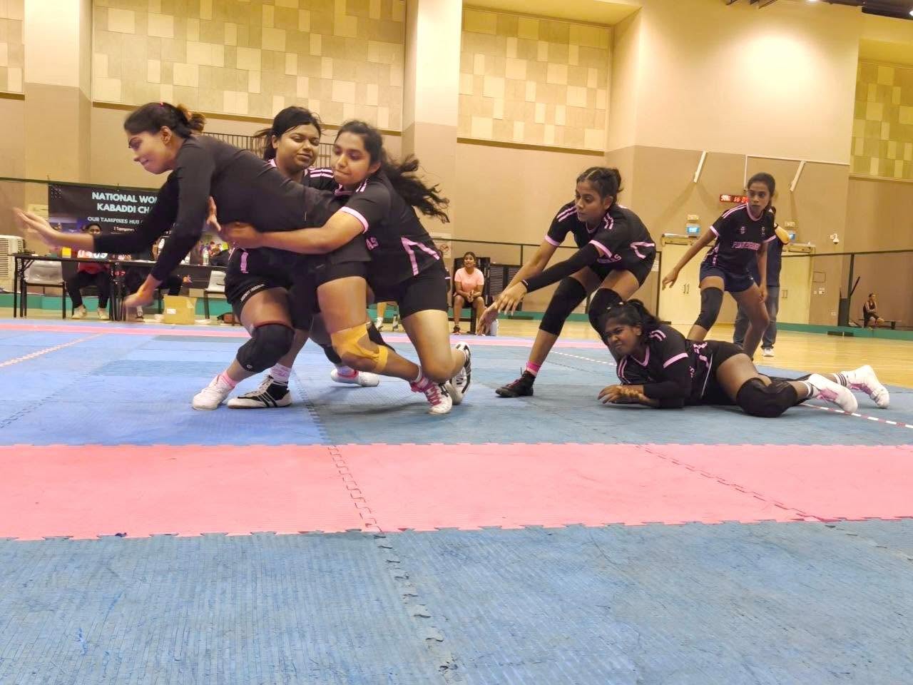 Kabaddi match in progress at the National Women's Kabaddi Championships