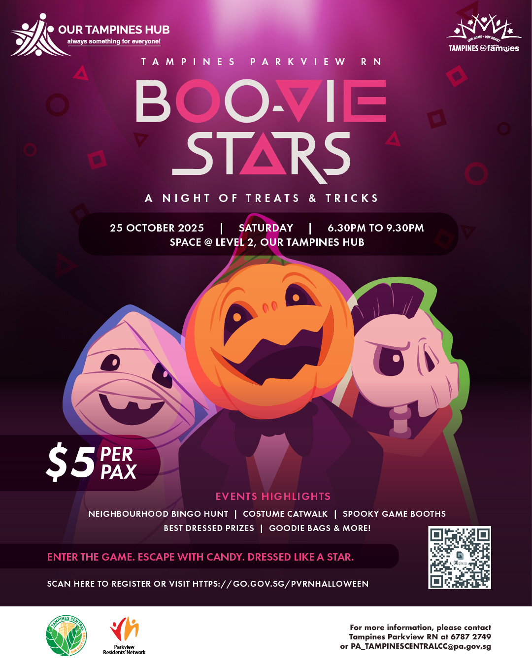 Families and children enjoying a Halloween-themed event with spooky decorations and costumes.