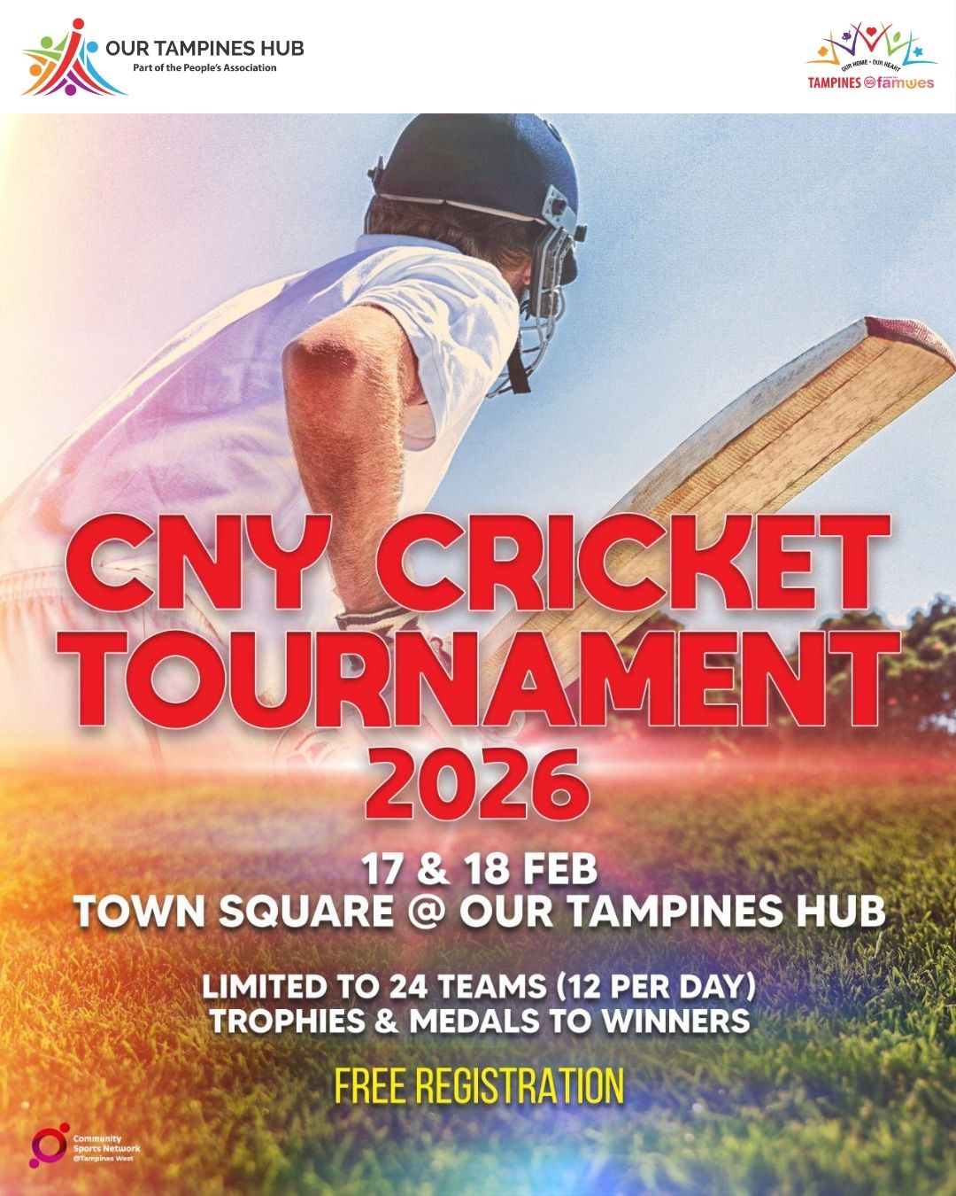 Cricket players competing at Our Tampines Hub Town Square