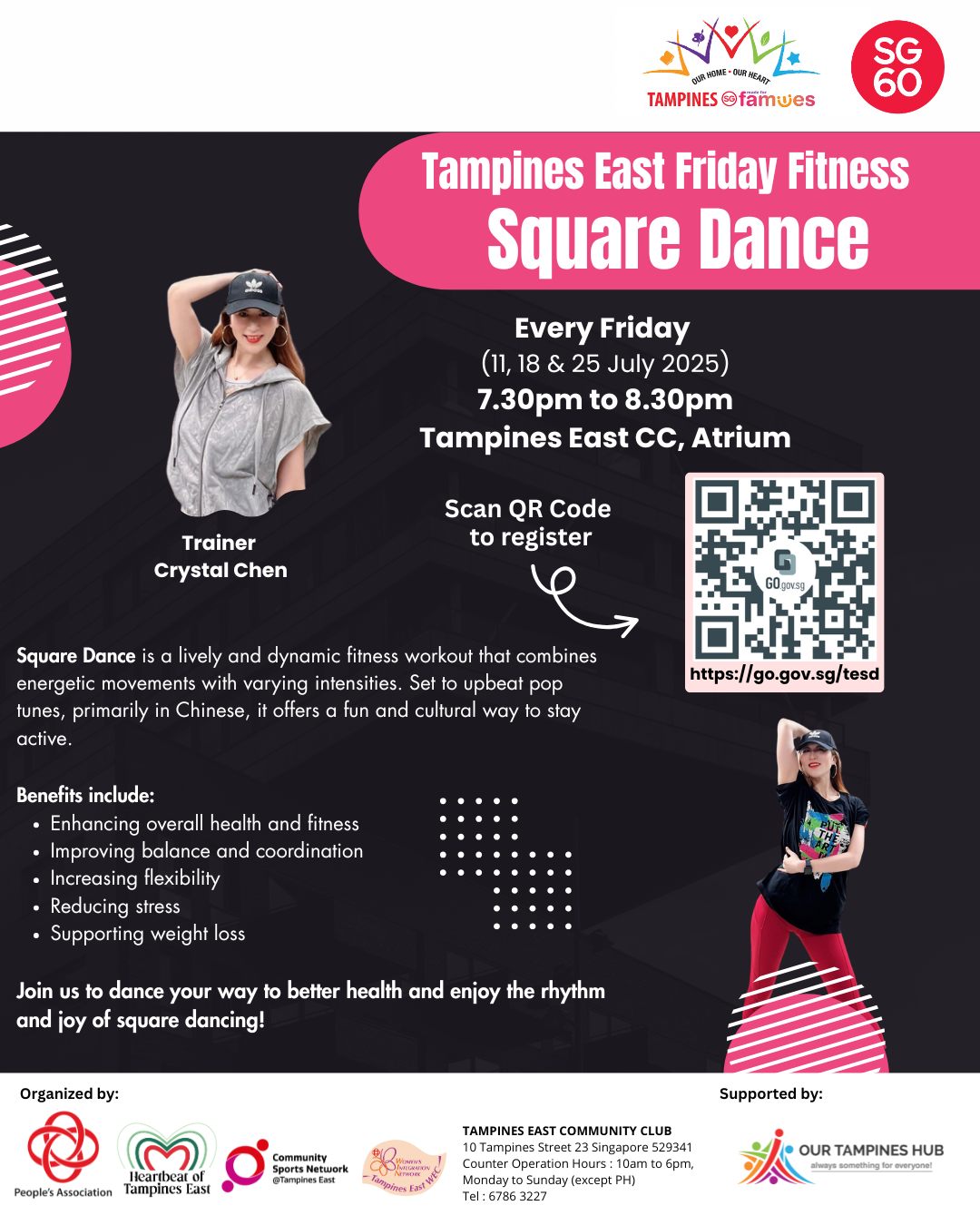 A vibrant outdoor fitness class with people dancing to upbeat music in a community setting.