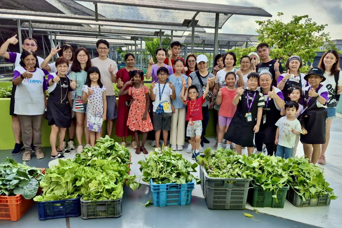 Participants receiving free packets of organic fertiliser.