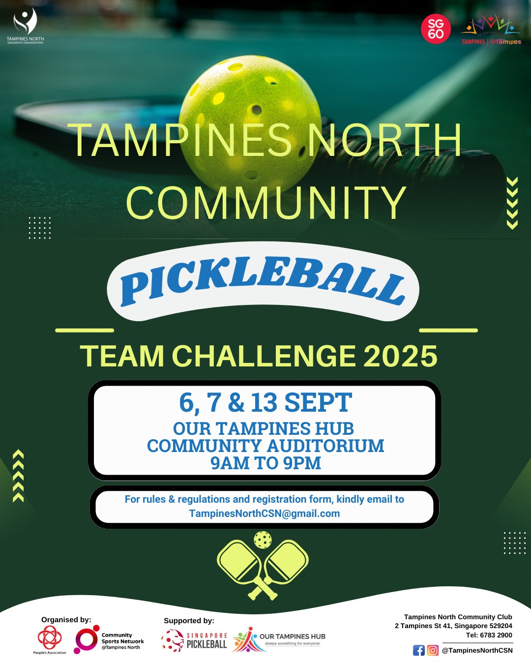 Promotional image for the Tampines North Community Pickleball Team Challenge event