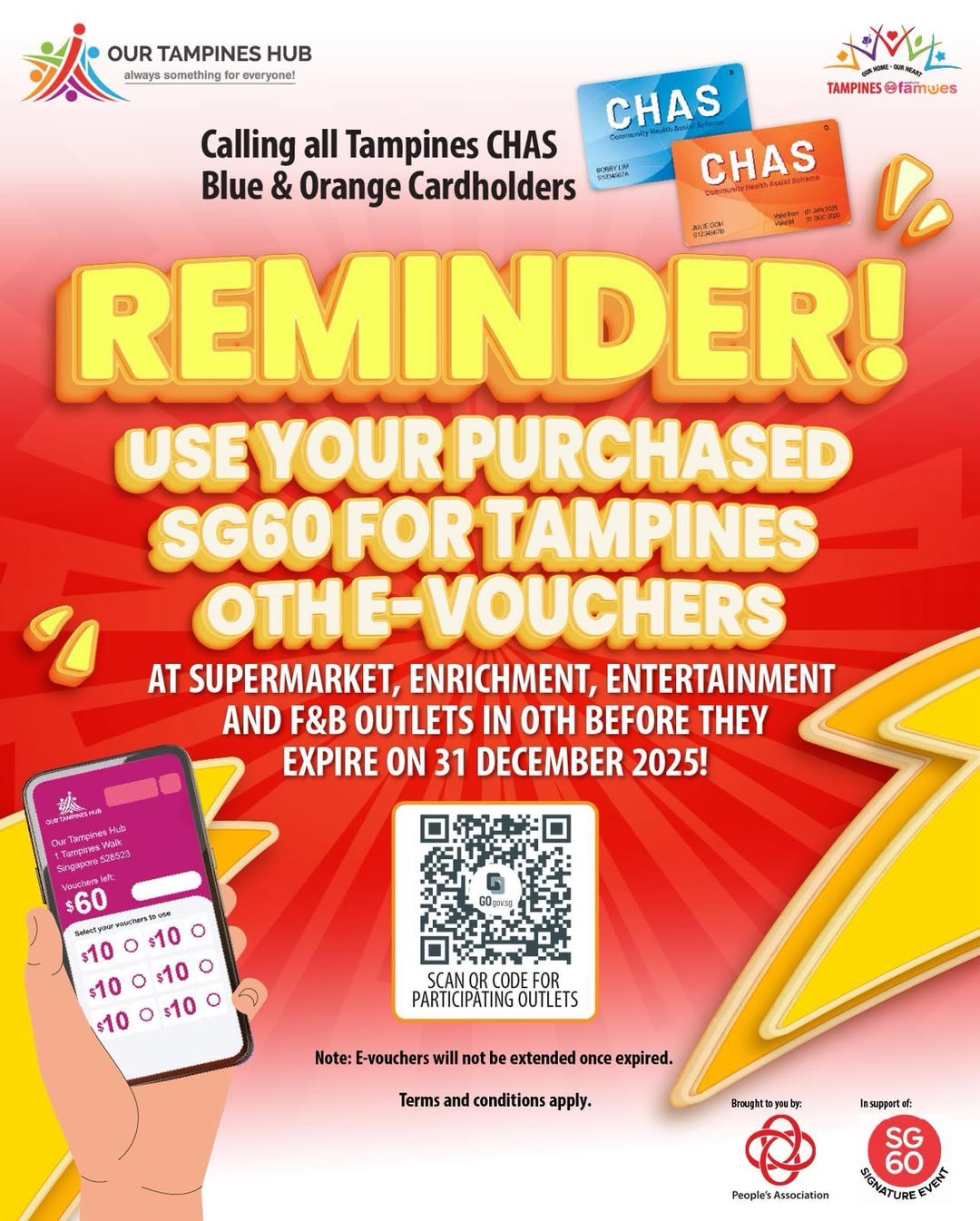 Tampines OTH Festive Mall with an e-voucher reminder overlay