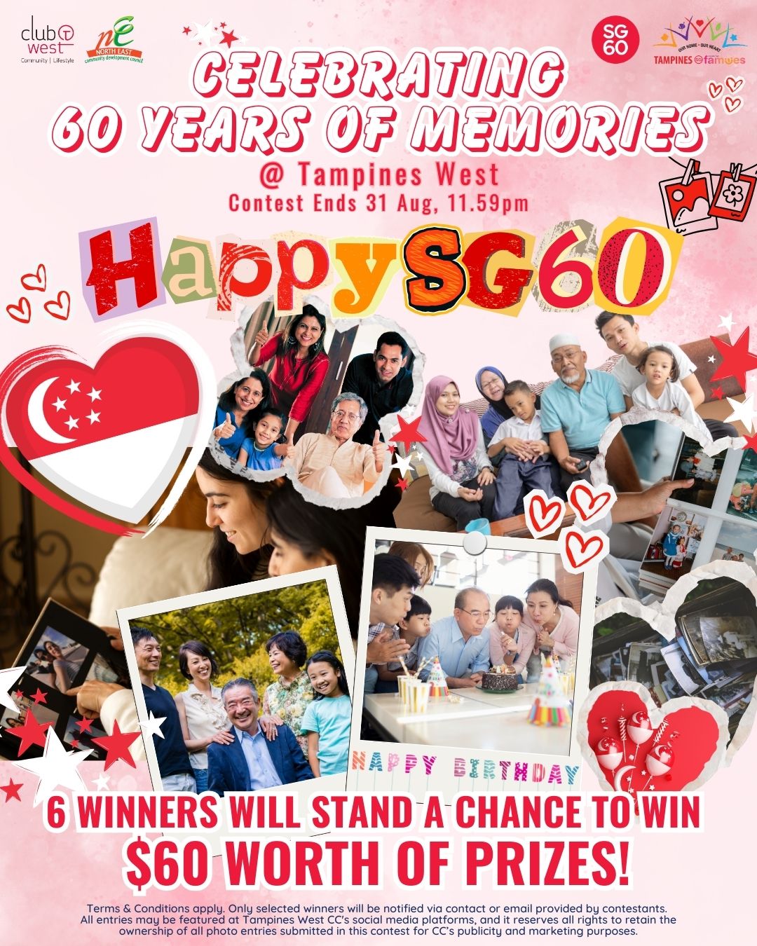 A vibrant graphic celebrating 60 years of memories in Tampines.