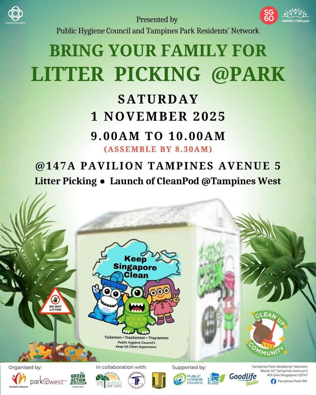 A vibrant community event promoting cleanliness in Tampines West.