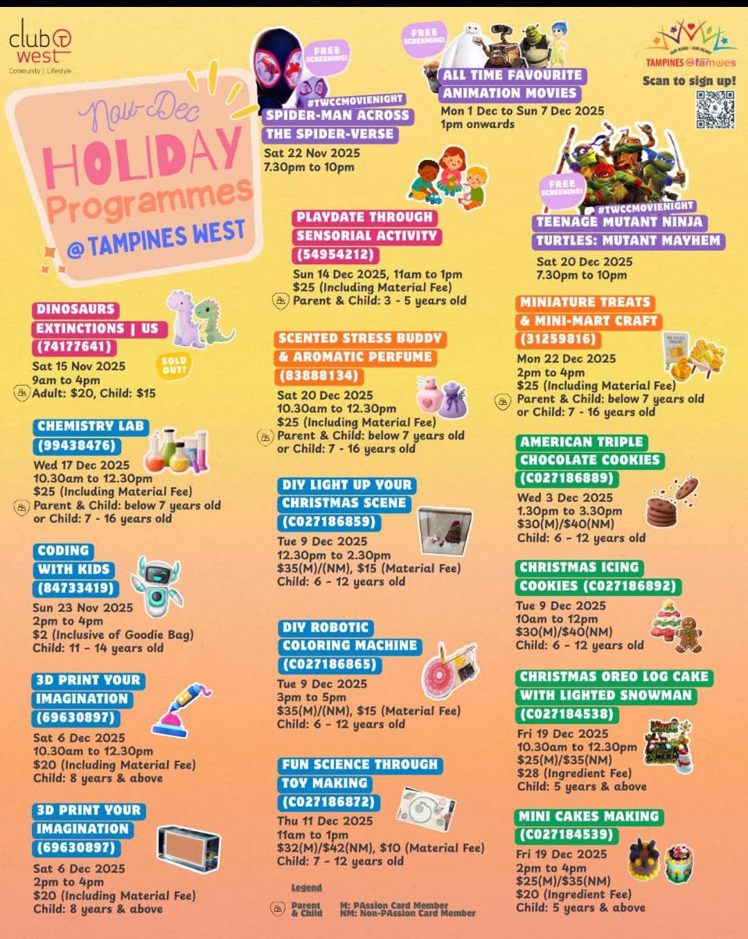 Children and families engaged in various holiday activities at Tampines West Community Club.