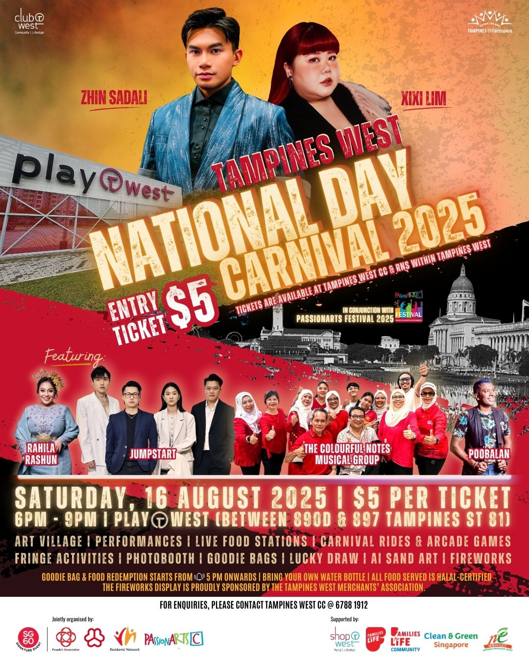 A lively carnival scene, possibly showing families enjoying games and festive decorations.