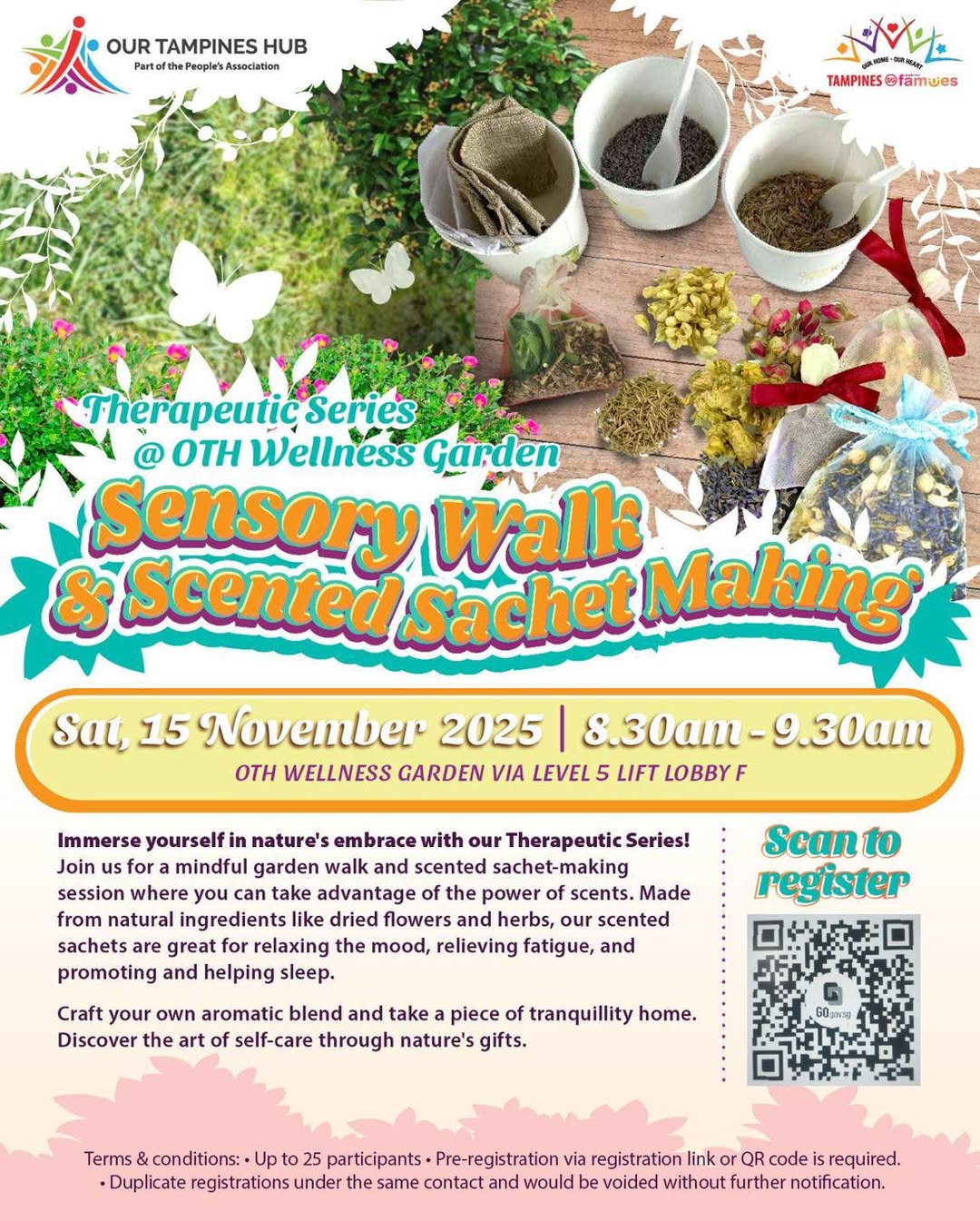 A beautiful arrangement of dried flowers and herbs, ready for crafting aromatic sachets.