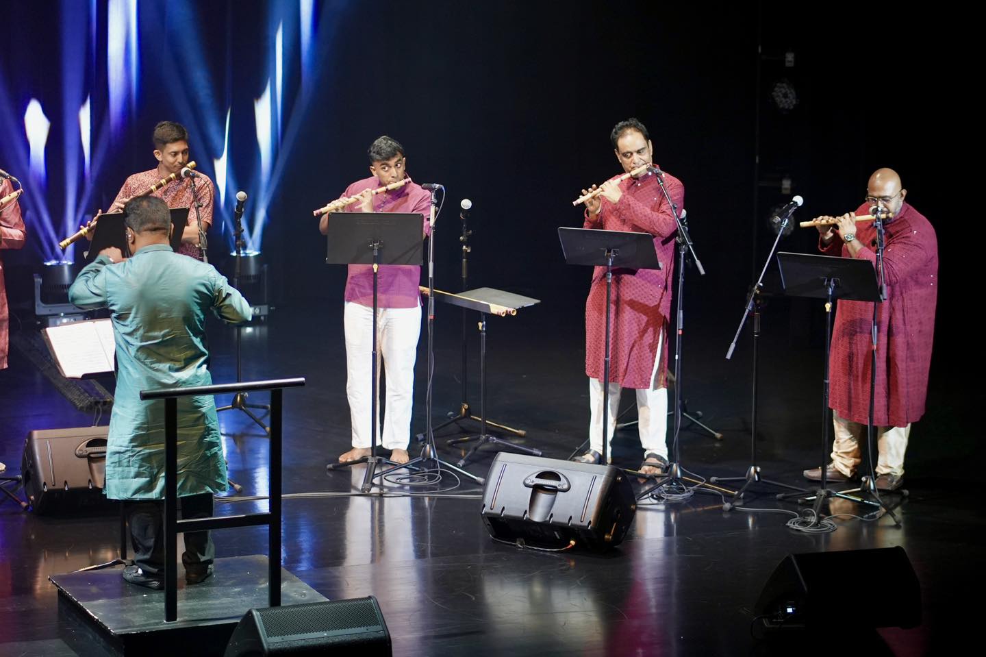 A close-up of the Vamshika Quintet during their performance