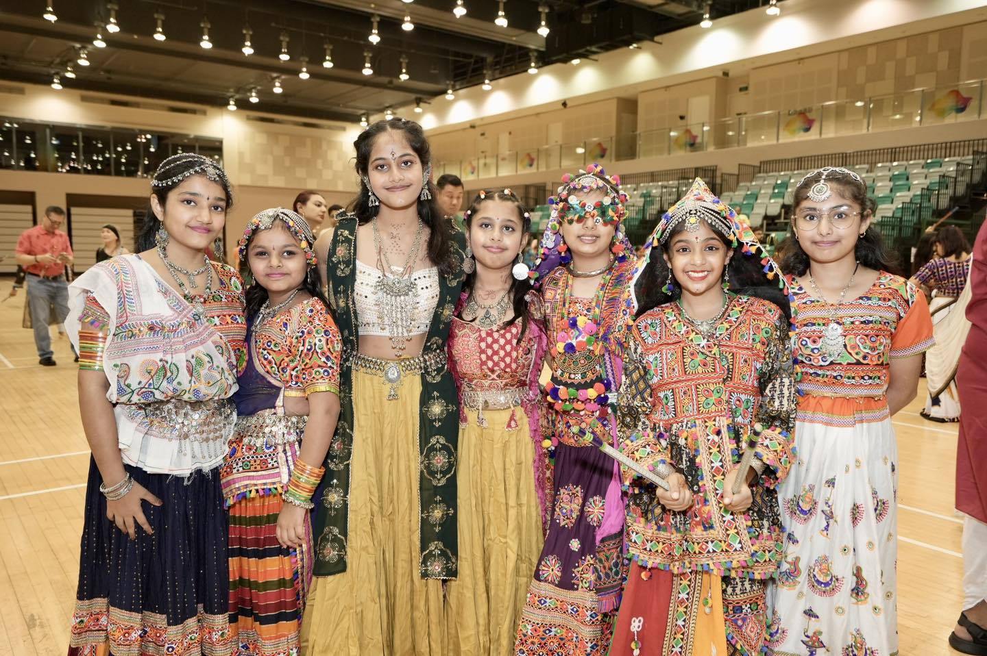 Colourful traditional outfits worn by participants at the event