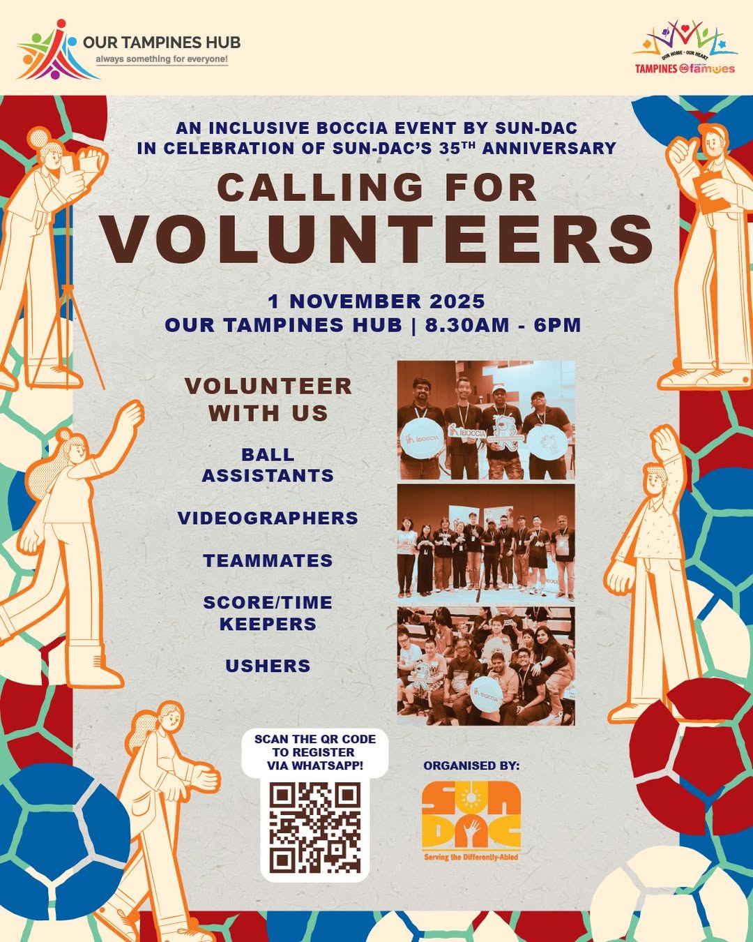 Participants and volunteers enjoying a game of Boccia at a community event.