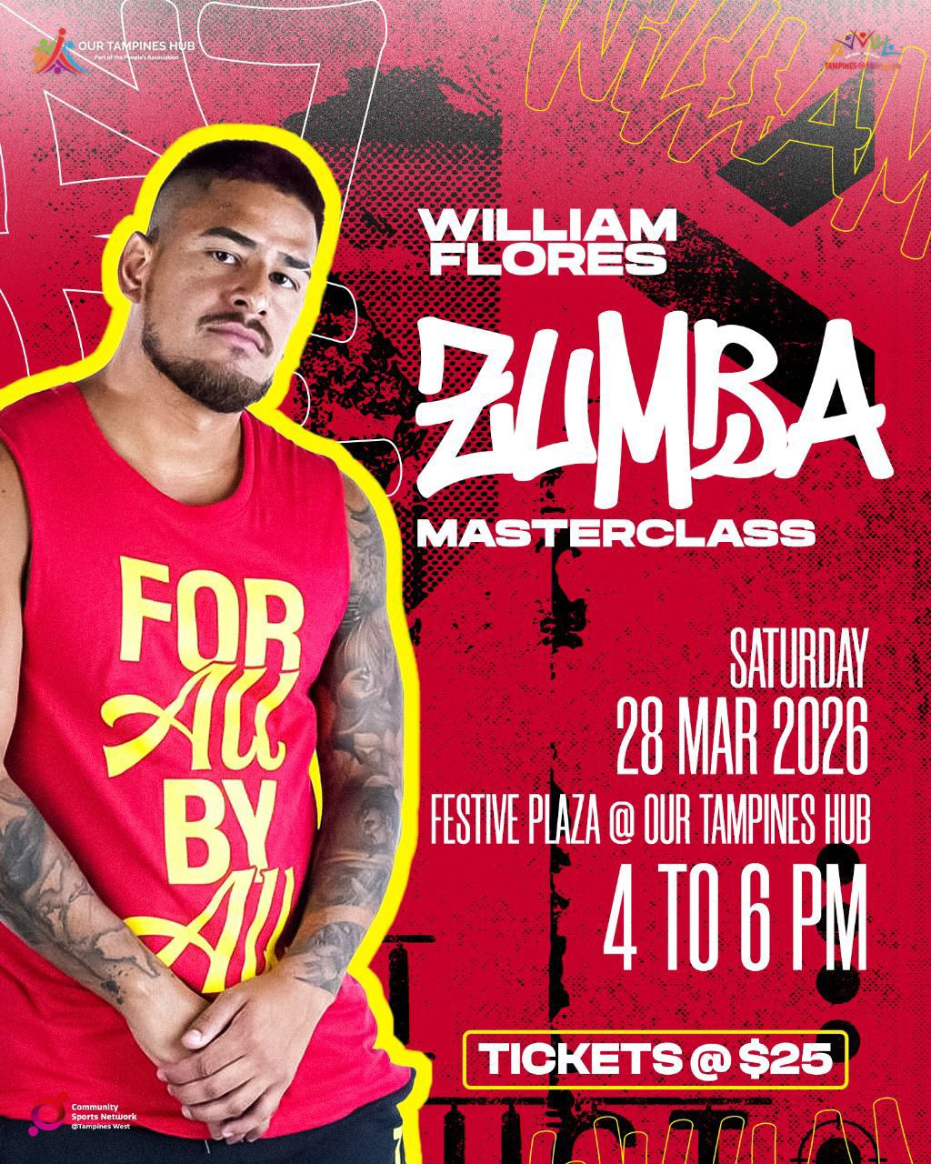 William Flores energetically leading a Zumba Masterclass with a vibrant crowd