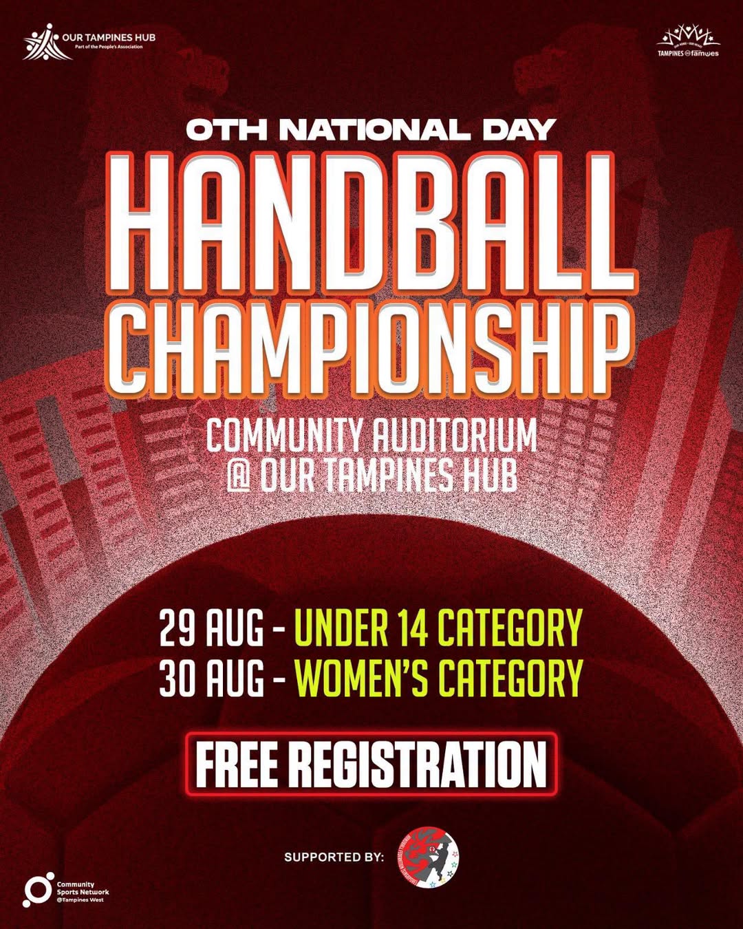Free Registration: 8th National Day Handball Championship at Our Tampines Hub