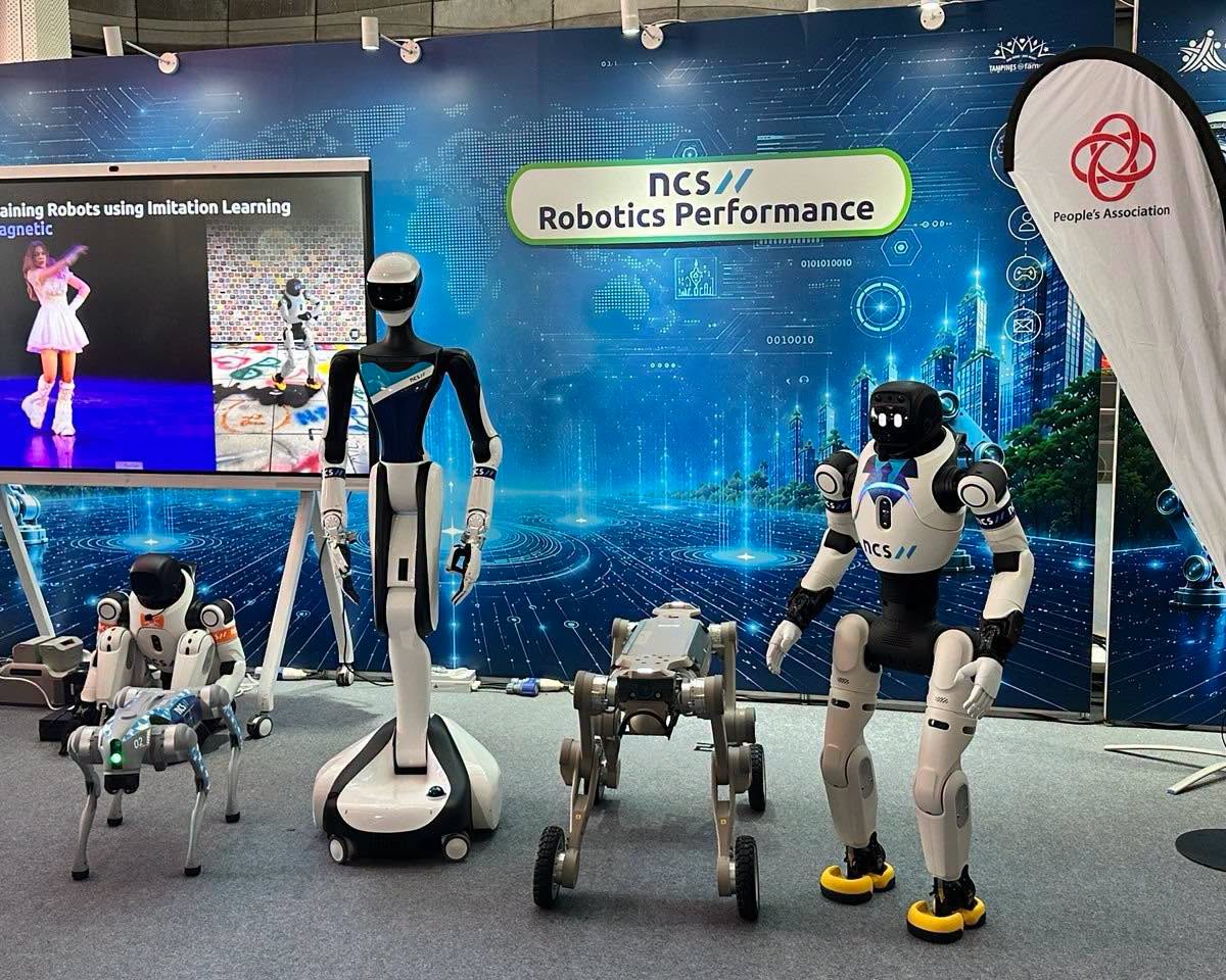 Humanoid and wheeled robots on display at Tampines AI Exhibition