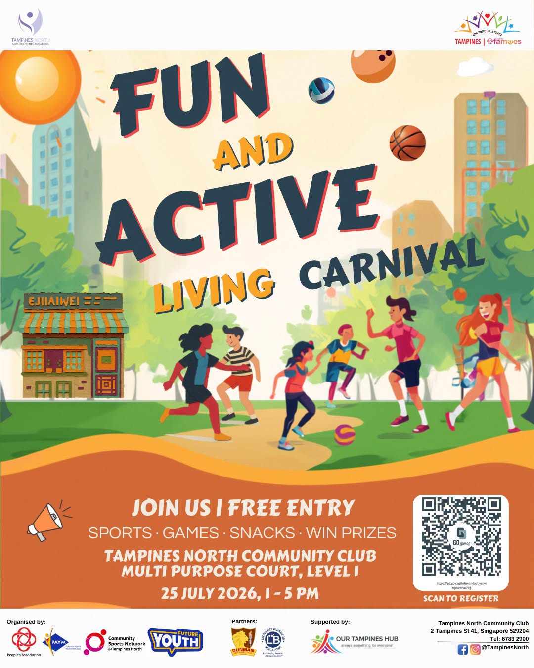 Fun and Active Living Carnival on 25 July 2026 at Tampines North CC