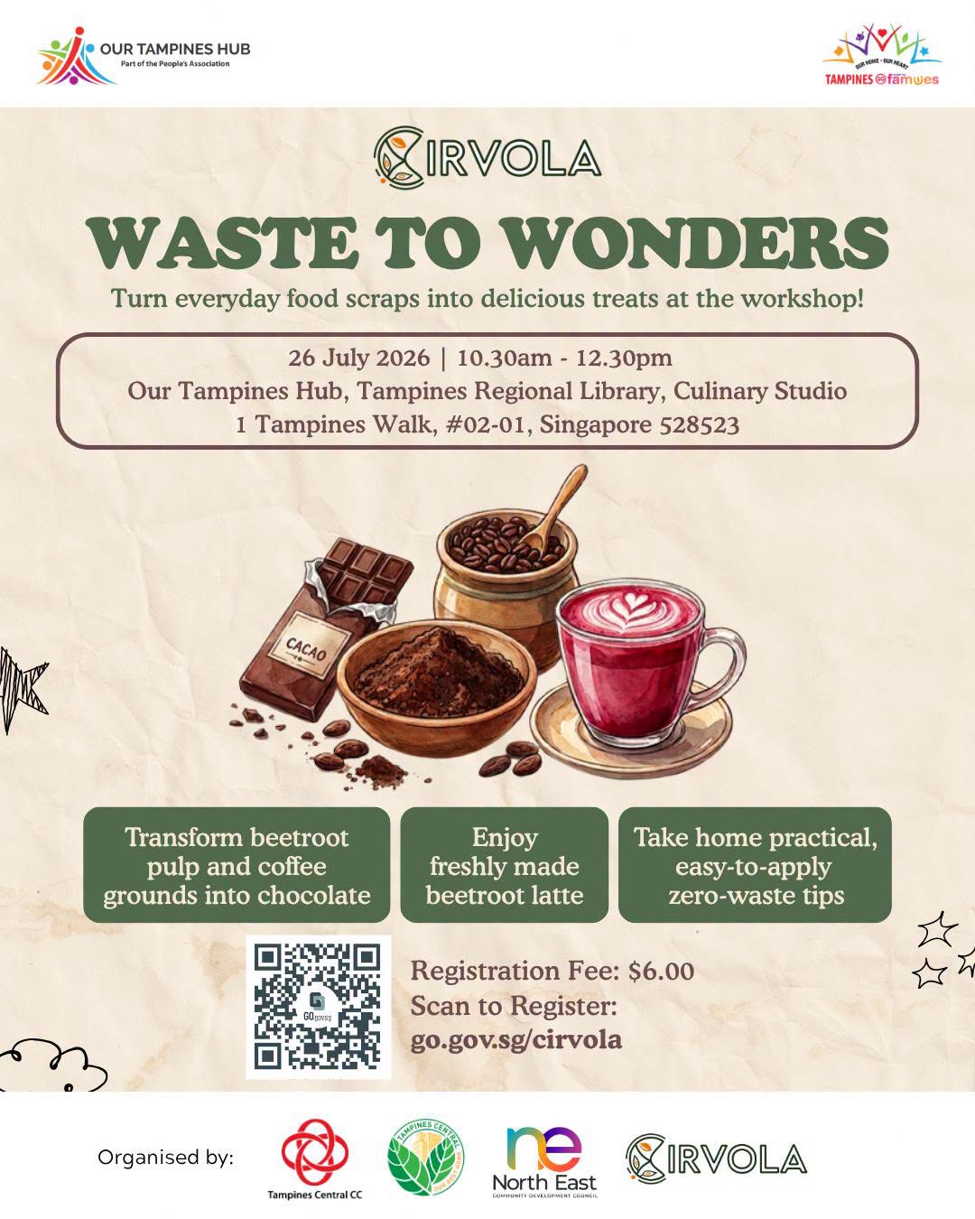Cirvola Waste to Wonders Workshop at Our Tampines Hub on 26 July 2026