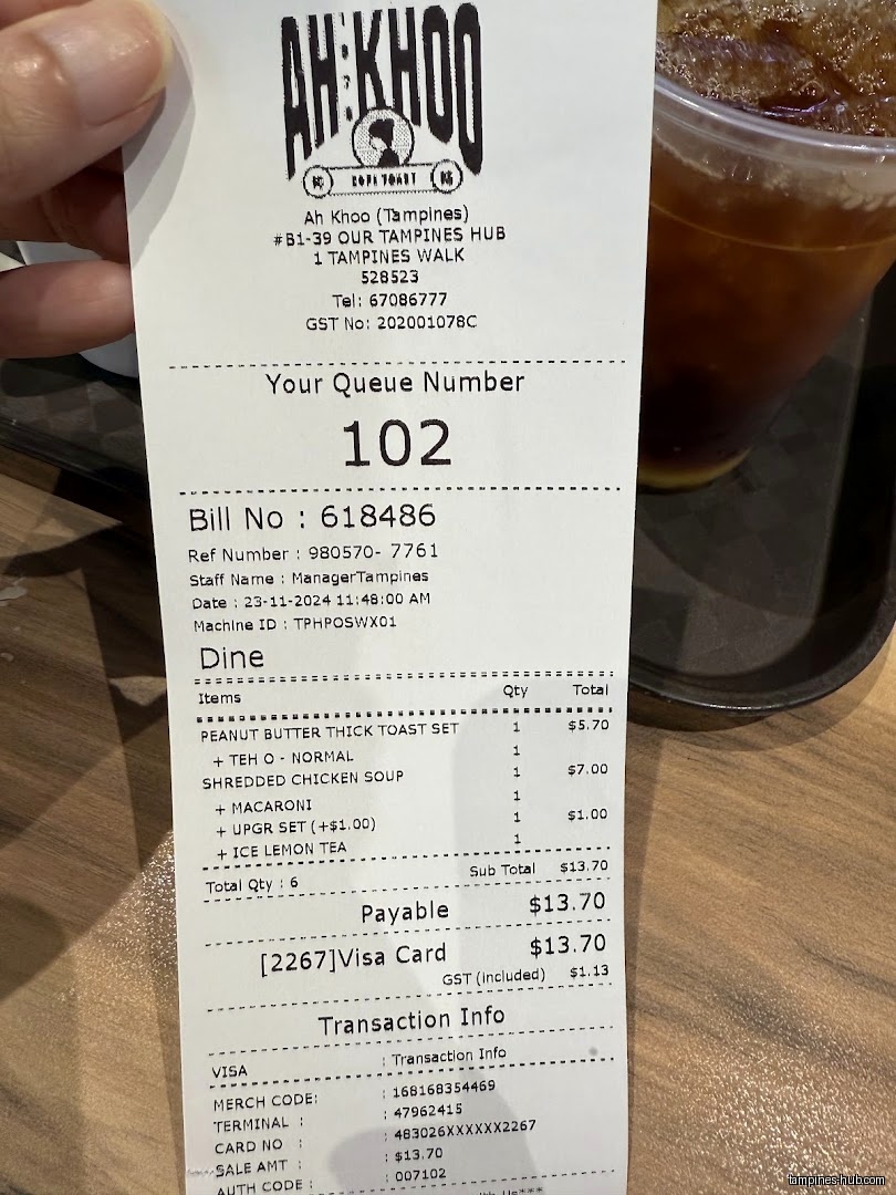 Menu page for Ah Khoo Kopi Toast