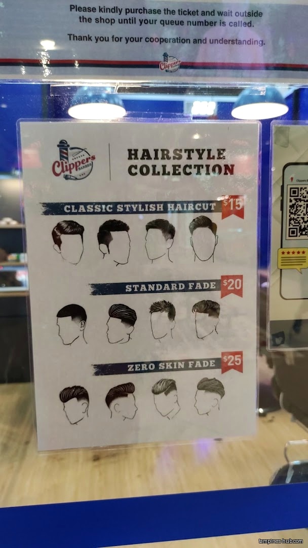 Menu page for Clippers Barber Our Tampines Hub