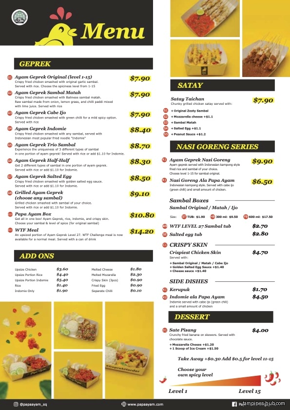 Menu page for Papa Ayam Our Tampines Hub