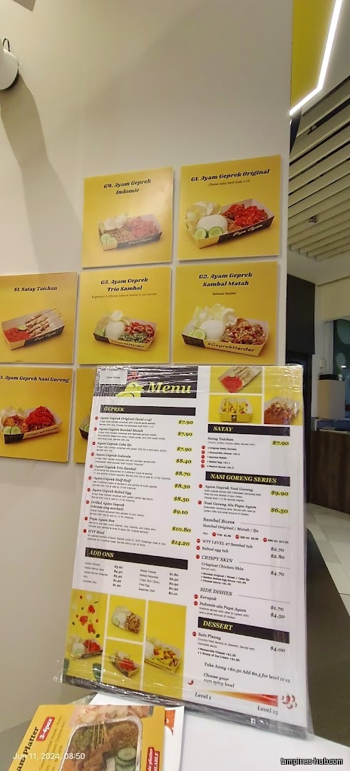 Menu page for Papa Ayam Our Tampines Hub