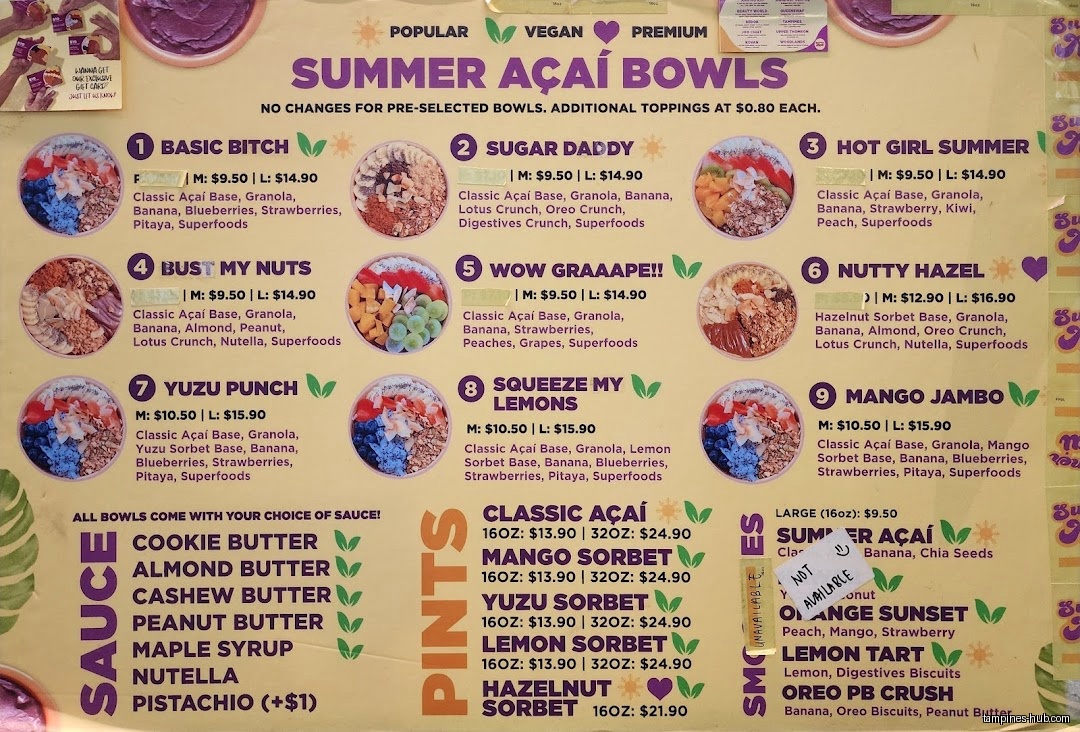 Menu page for The Summer Açaí (Tampines)