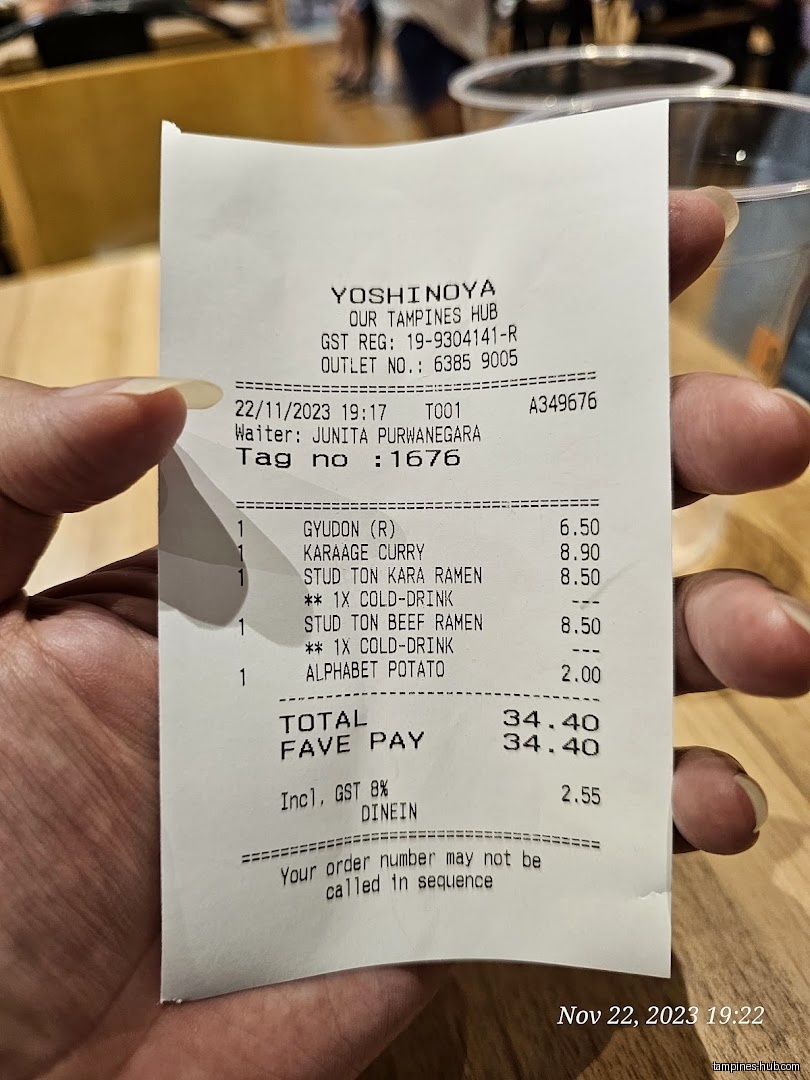 Menu page for Yoshinoya Our Tampines Hub